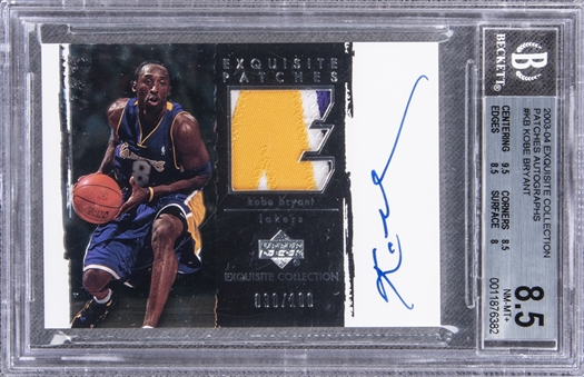 2003-04 UD "Exquisite Collection" Patches Autographs #KB Kobe Bryant Signed Game Used Patch Rookie Card (#030/100) – BGS NM+ 8.5/BGS 10